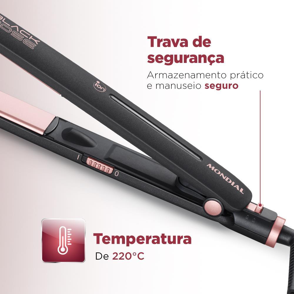 Chapinha | Prancha Mondial P-27 com Chapas de Cerâmica 220°C com Emissão de Íons Black Rose - Bivolt - 7