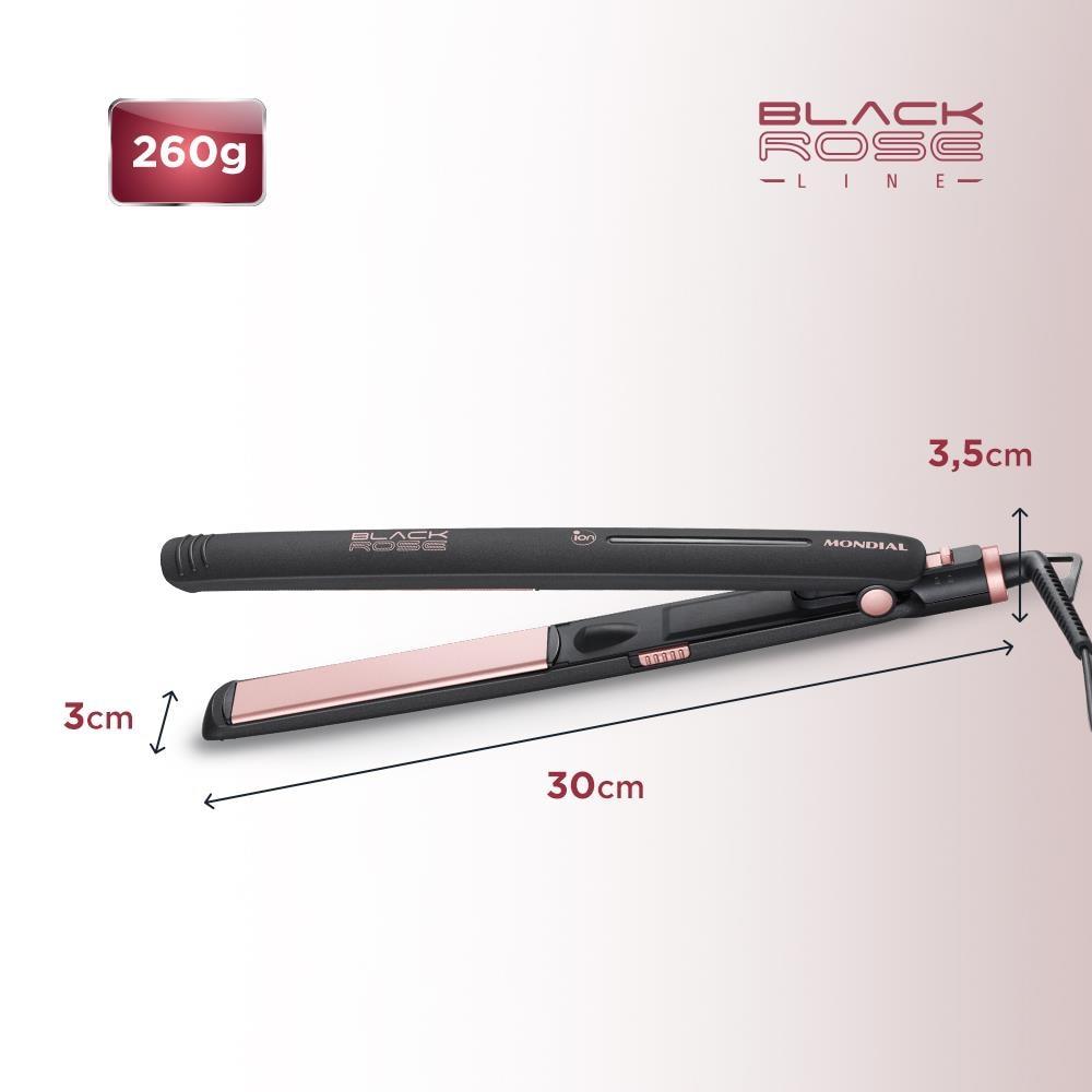 Chapinha | Prancha Mondial P-27 com Chapas de Cerâmica 220°C com Emissão de Íons Black Rose - Bivolt - 8