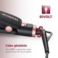 Chapinha | Prancha Mondial P-27 com Chapas de Cerâmica 220°C com Emissão de Íons Black Rose - Bivolt