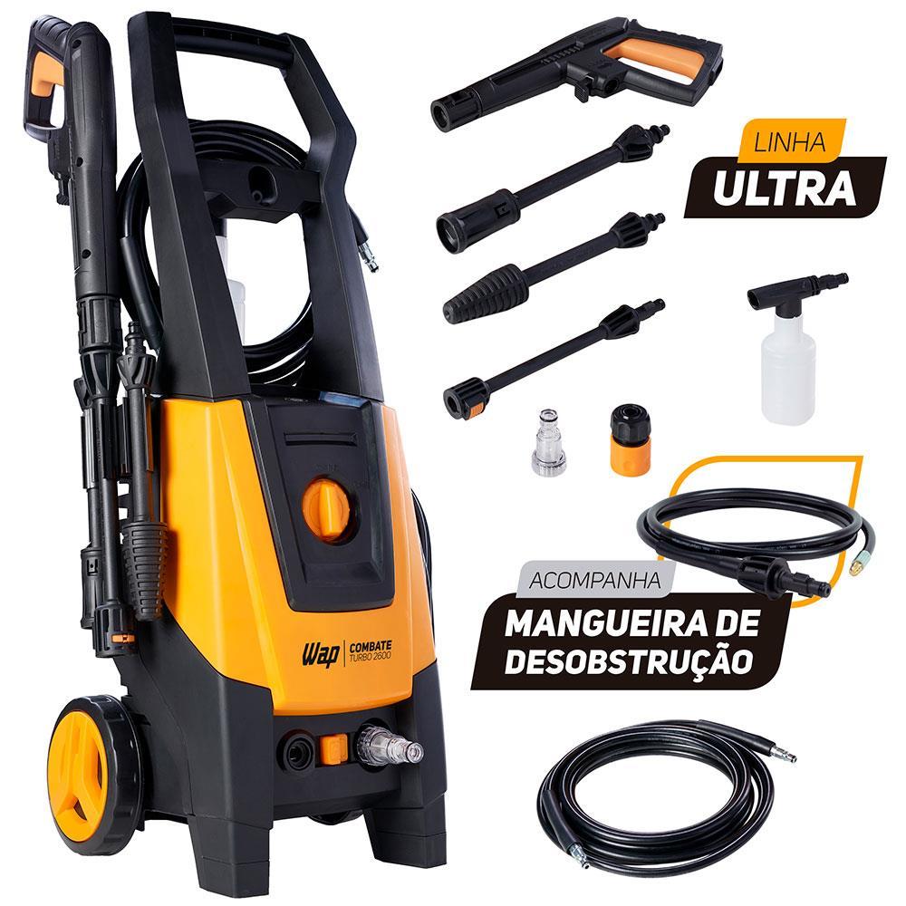 Lavadora de Alta Pressão WAP Combate Turbo Ultra 2600 2.100PSI com Mangueira Desentupidora e Lança com Bico Regulável - 1700W - 3