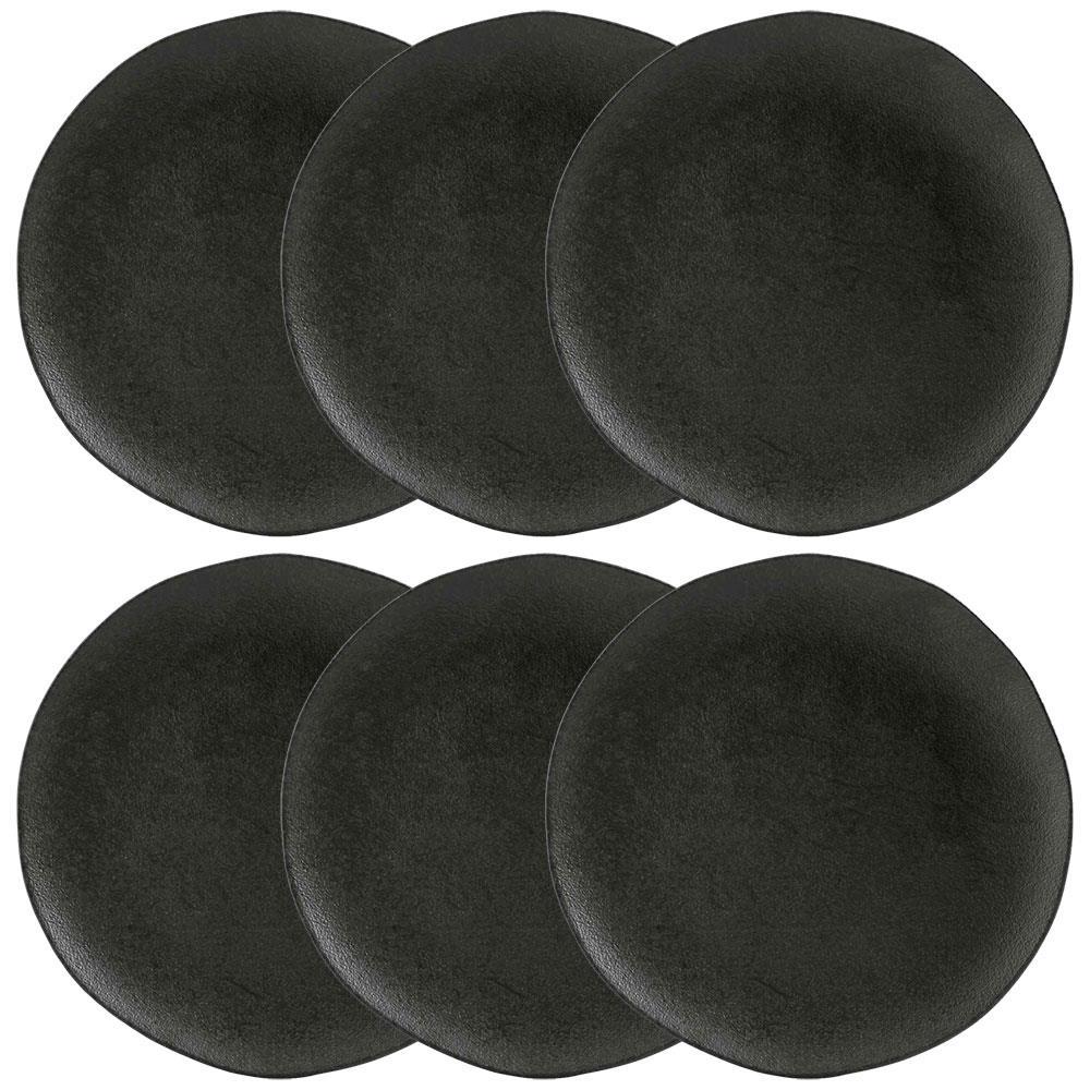 Conjunto com 6 Pratos Rasos Porto Brasil Orgânico Carbon em Stoneware 26,5cm – Preto - 1