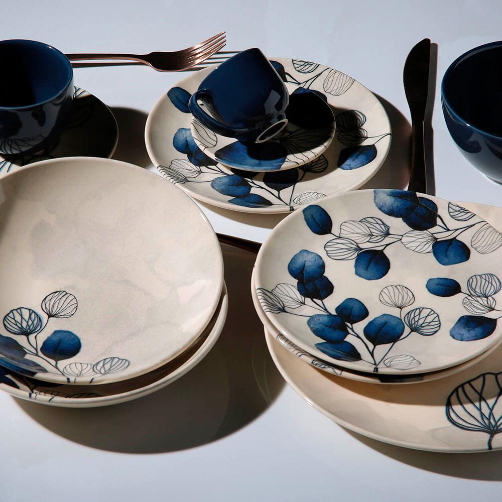 Conjunto com 6 Pratos Rasos Porto Brasil Coup Blue em Cerâmica Feldspática 27,5cm – Off-White - 3