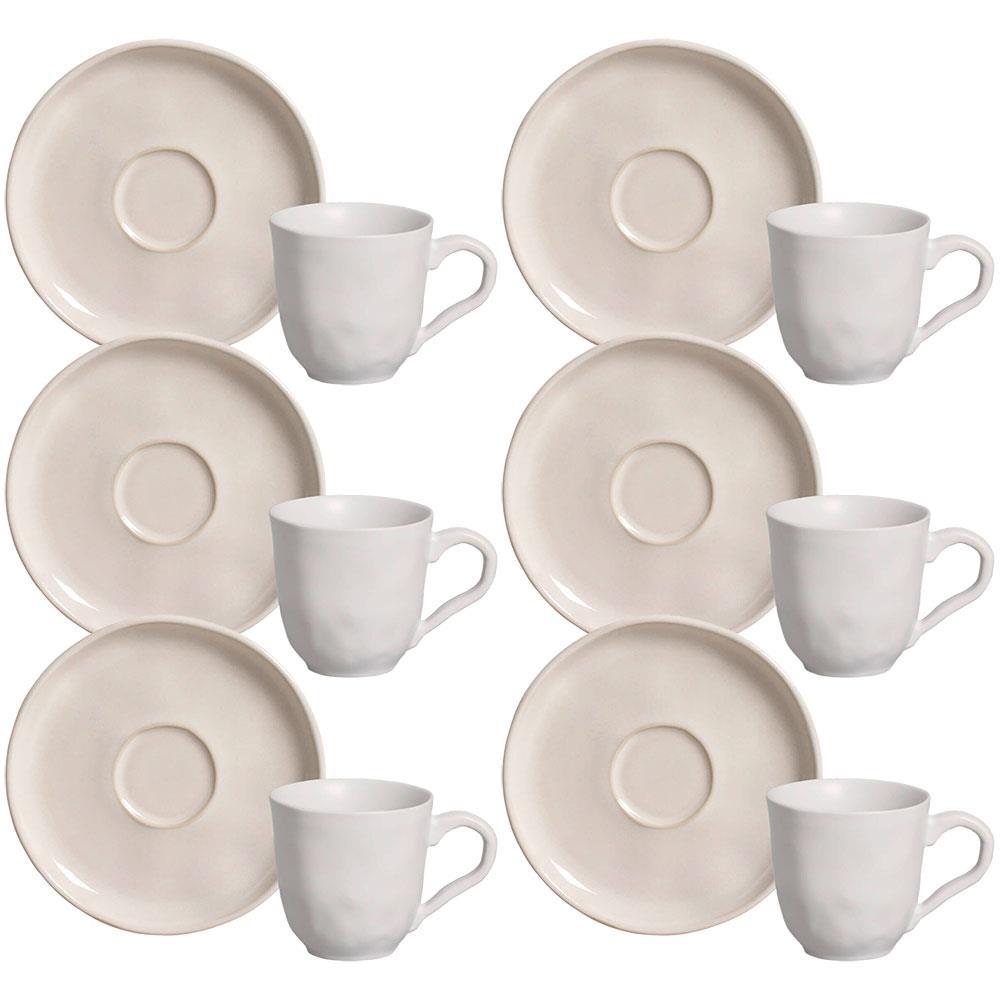 Conjunto com 6 Xícaras e Pires para Café Porto Brasil Bio Stoneware Clay Areia - 120 ml - 1