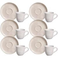 Conjunto com 6 Xícaras e Pires para Café Porto Brasil Bio Stoneware Clay Areia - 120 ml - 1