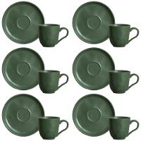 Conjunto com 6 Xícaras e Pires para Café Porto Brasil Bio Leaf em Stoneware Verde - 120 ml - 1