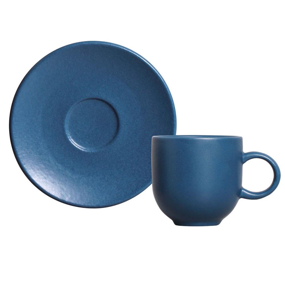 Conjunto com 6 Xícaras e Pires para Café Porto Brasil Coup Boreal em Stoneware Azul - 97 ml - 2