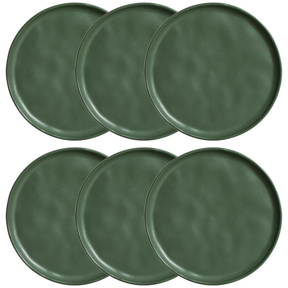 Conjunto com 6 Pratos de Sobremesa Porto Brasil Bio Leaf em Stoneware 21,5cm – Verde - 1