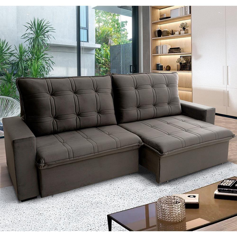 Sofá 3 Lugares Hellen Azure Retrátil/Reclinável, Revestido em Tecido Veludo e 300 cm de Largura - 1