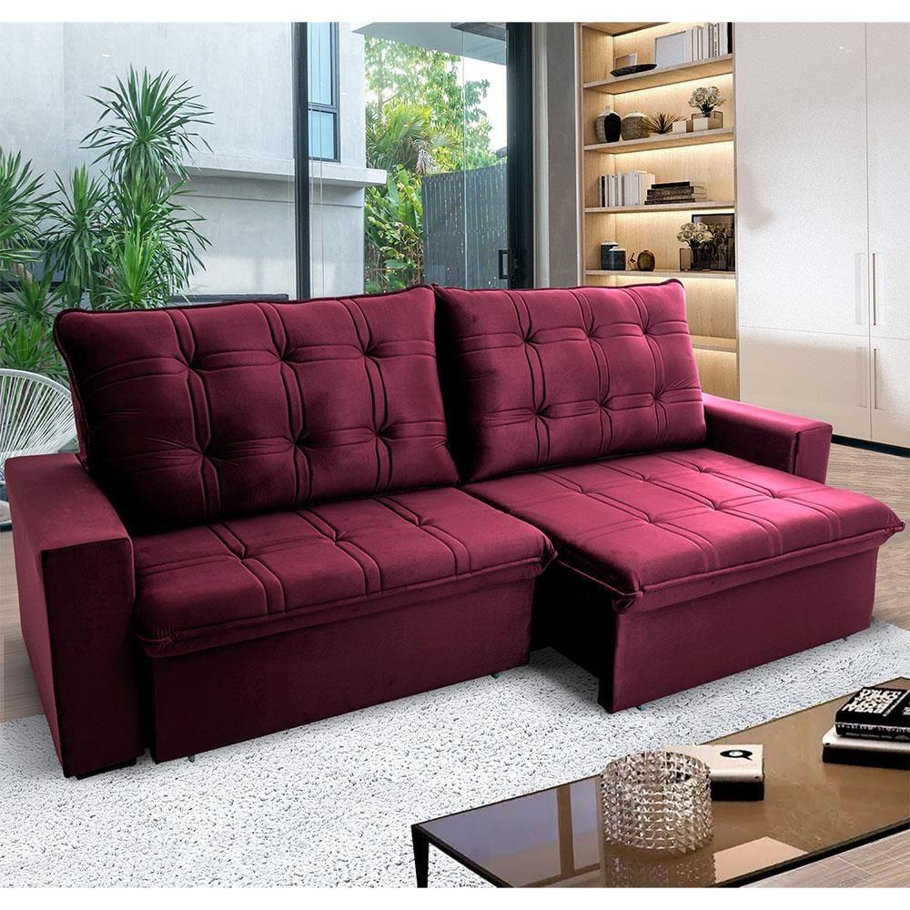 Sofá 3 Lugares Hellen Azure Retrátil/Reclinável, Revestido em Tecido Veludo e 250 cm de Largura - 1