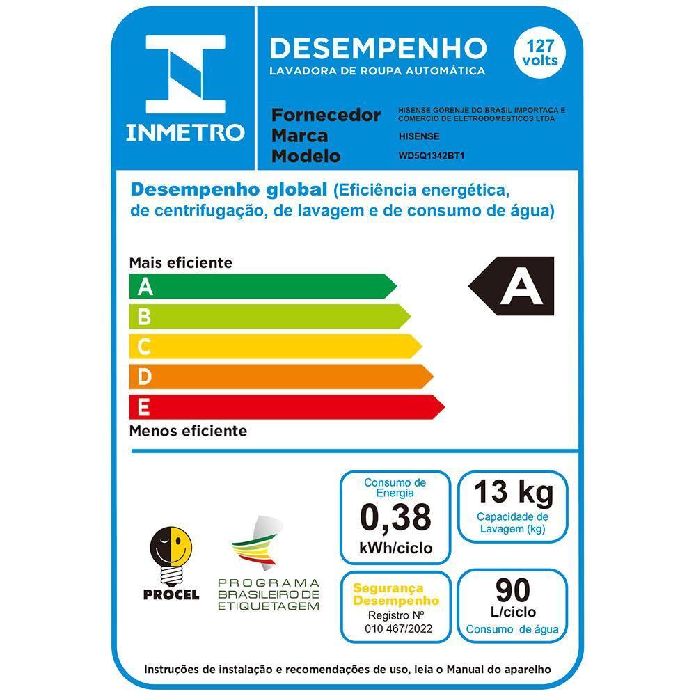 Lava e Seca Hisense WD5Q13 Titanium com Motor Inverter e Função Steam – 13/8kg - 9