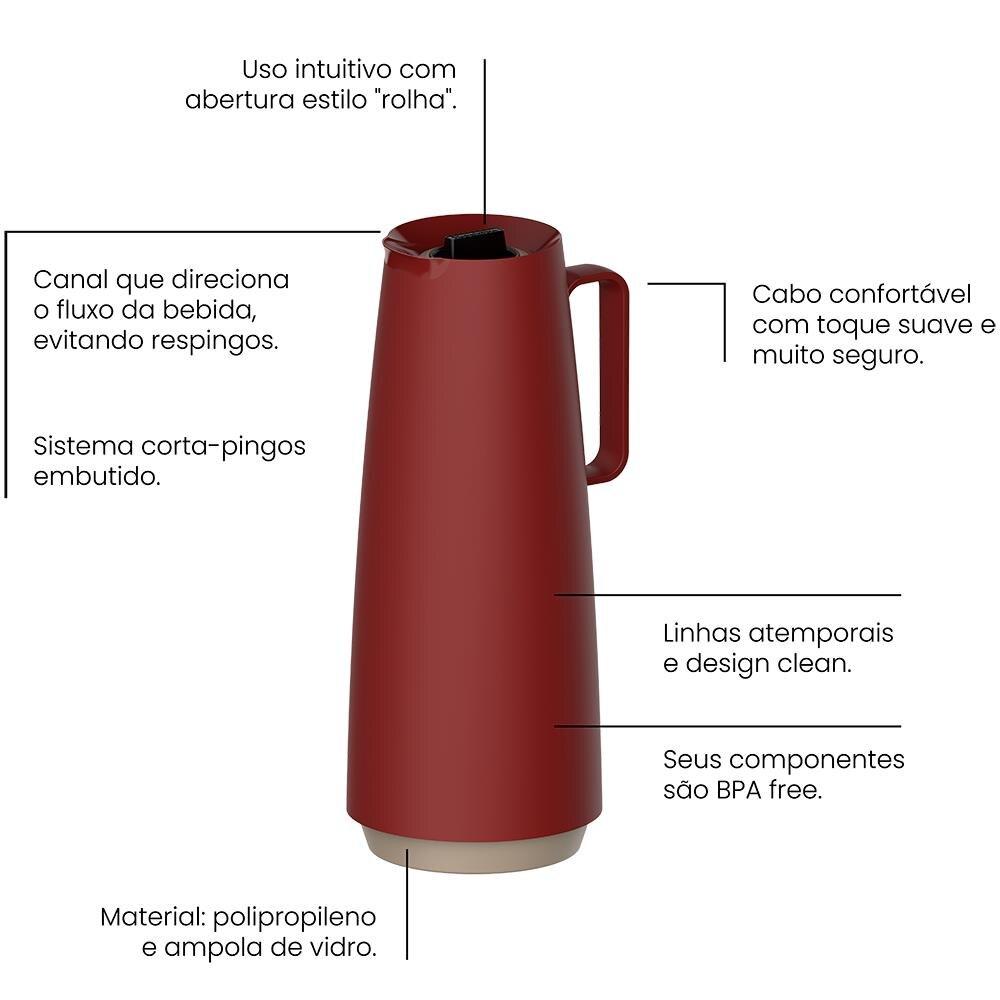 Bule Térmico Tramontina Exata em Polipropileno Vinho – 1 L - 5