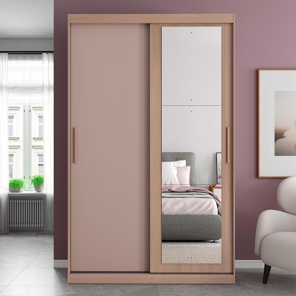 Guarda-Roupa Solteiro Bartira Paris com Espelho, 2 Portas de Correr e 2 Gavetas - 134,4 cm de Largura - 1