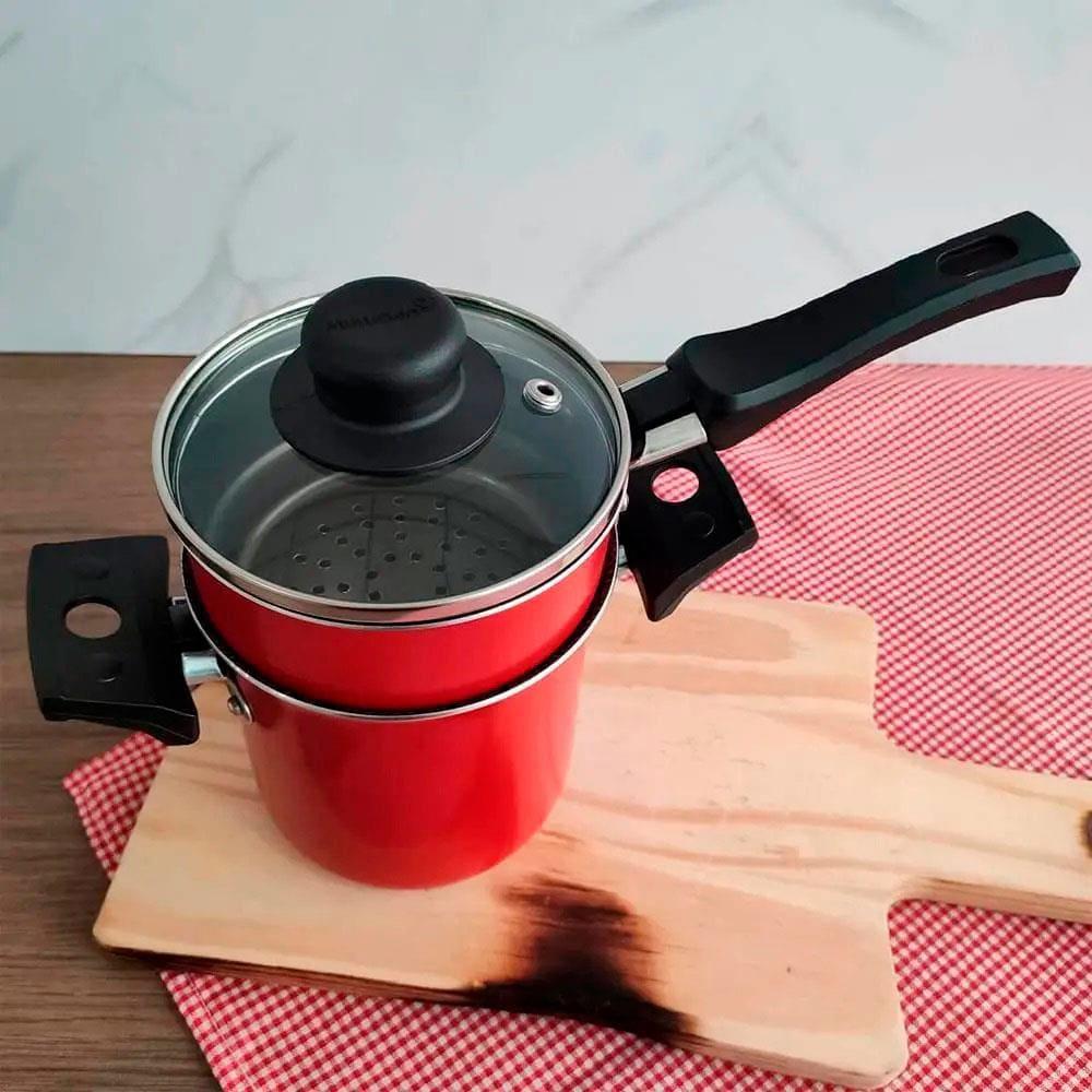 Mini Cuscuzeira Multiflon em Alumínio com Cabo TPA Versátil - Vermelha - 3