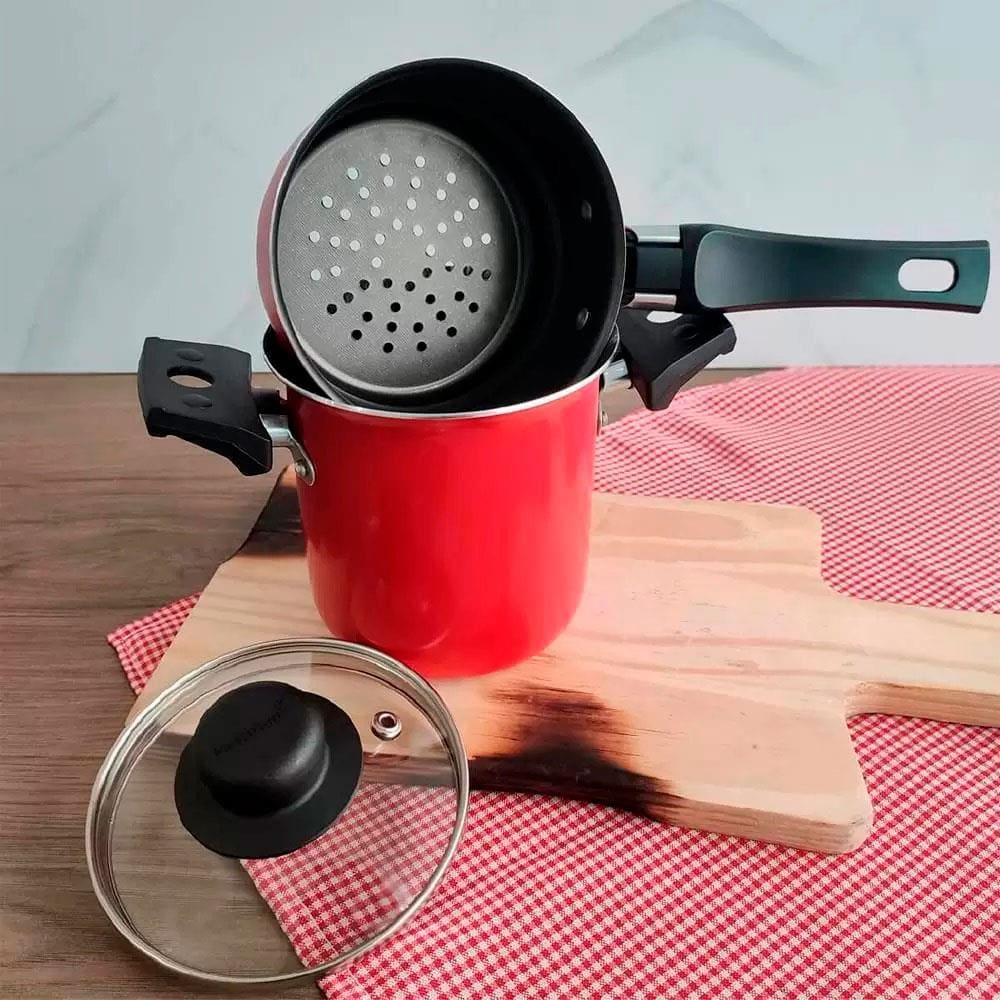 Mini Cuscuzeira Multiflon em Alumínio com Cabo TPA Versátil - Vermelha - 4