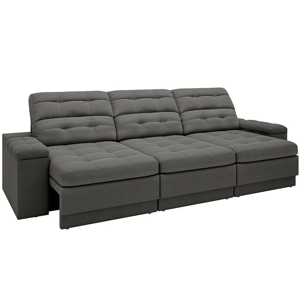 Sofá Retrátil Reclinável 4 Lugares DDS Next Brunello com Almofadas Fixas, Revestimento Velosuede e Espuma D26 - 230cm de largura - 3