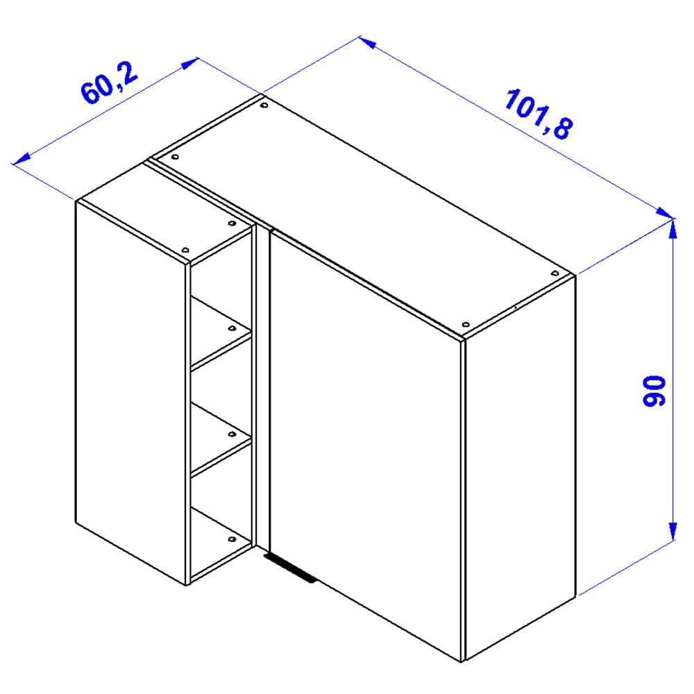 Armário Aéreo de Canto Bartira Cristal MDP 15mm com 1 Porta e 2 Prateleiras - 101,8cm de largura - 8