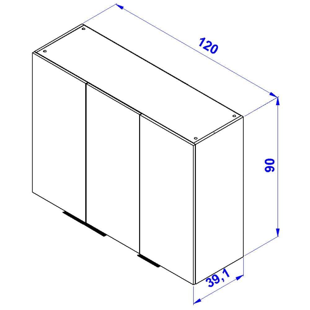 Armário Aéreo Bartira Cristal MDP 15mm com 3 Portas e 3 Prateleiras - 120cm de largura - 8
