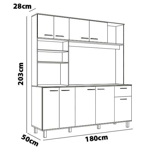 Cozinha Compacta Poliman Nuria com 9 Portas, 1 Gaveta e 4 Prateleiras - 180cm de largura - 6