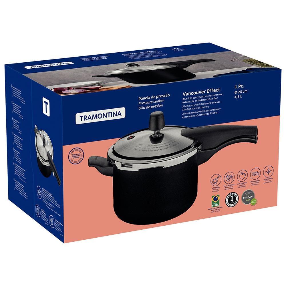 Panela de Pressão Tramontina 4,5 Litros Vancouver Effect Revestimento Antiaderente Starflon Max Preto - 4