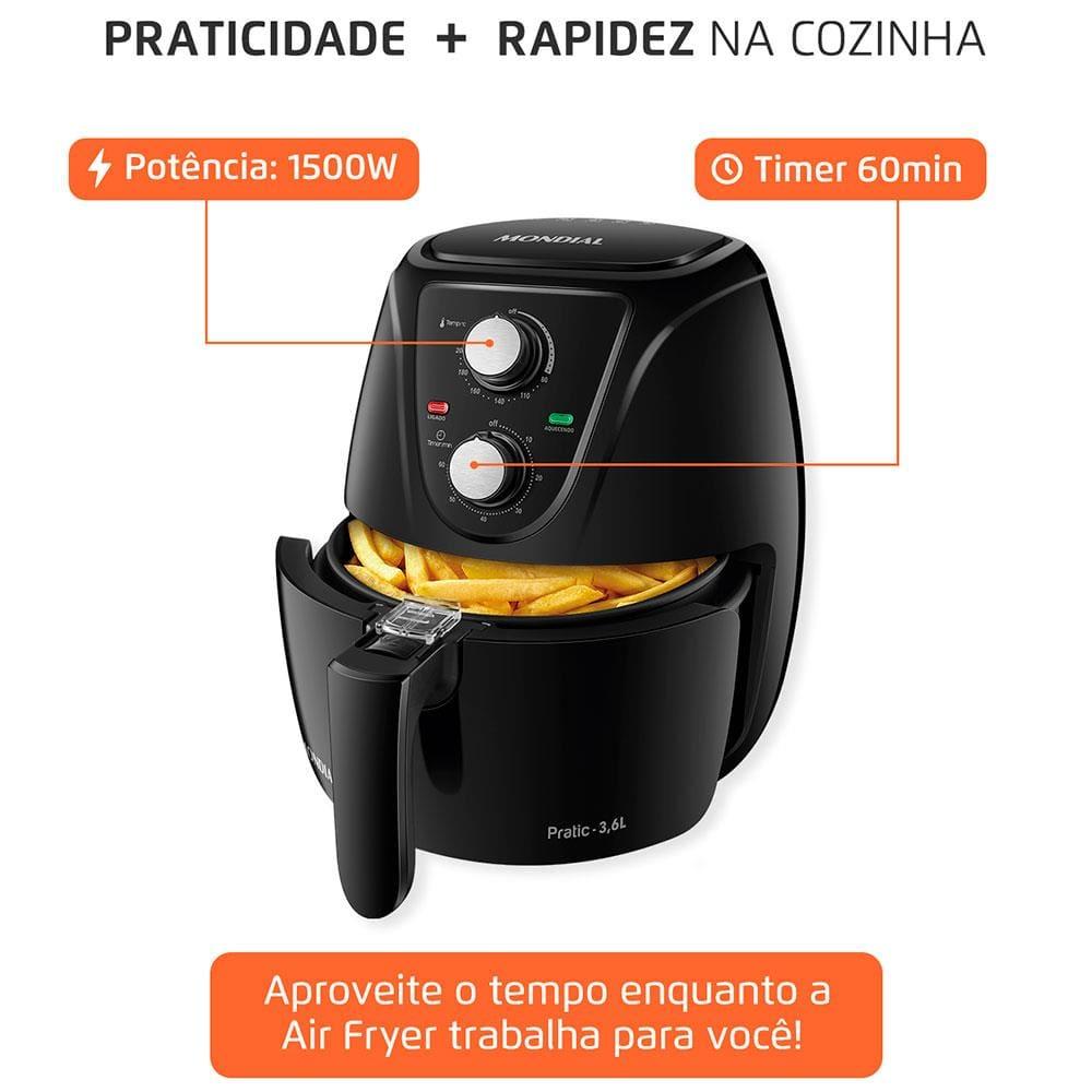Fritadeira Elétrica Air Fryer Mondial AF-36-FB Pratic 3,6L Lâmpada Piloto Aviso Sonoro Preta - 7