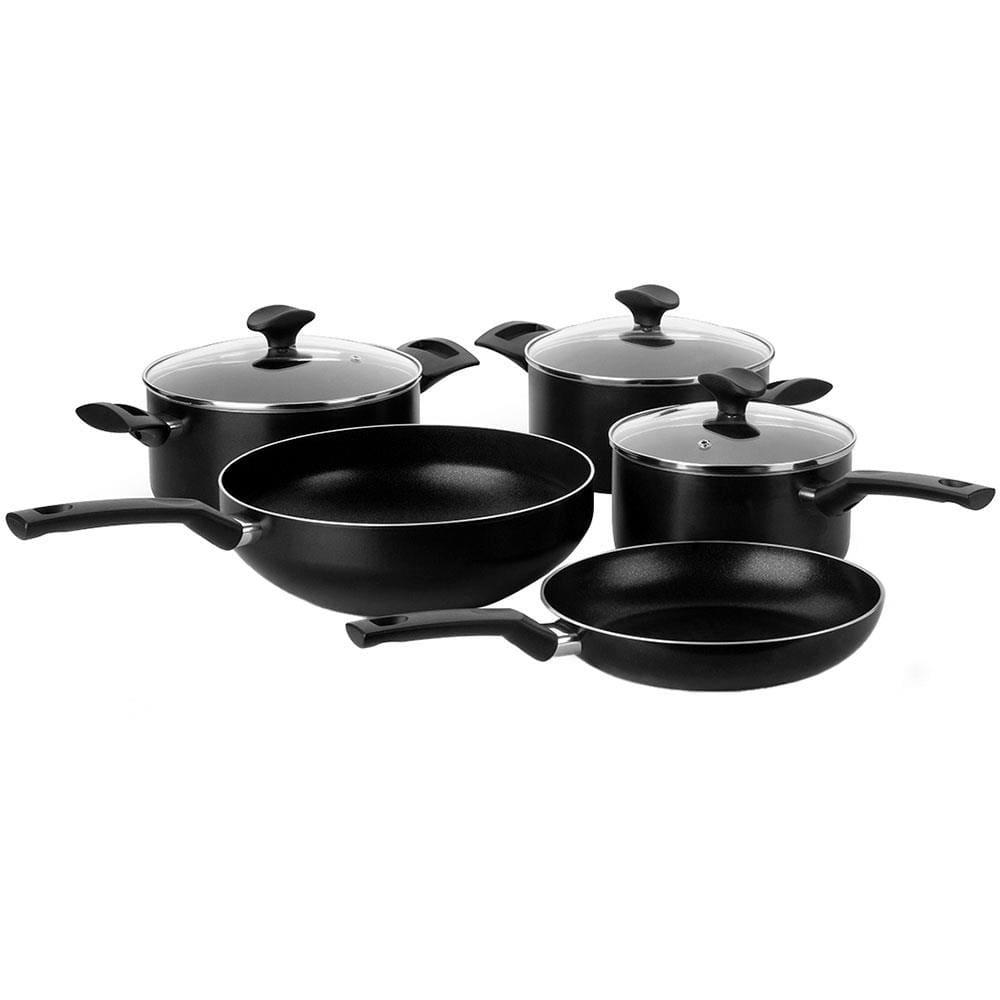 Conjunto de Panelas 5 Peças Multiflon Induct+ com Revestimento Antiaderente Quartzo, Fundo de Indução e Tampas com Saída de Vapor - Preto - 1