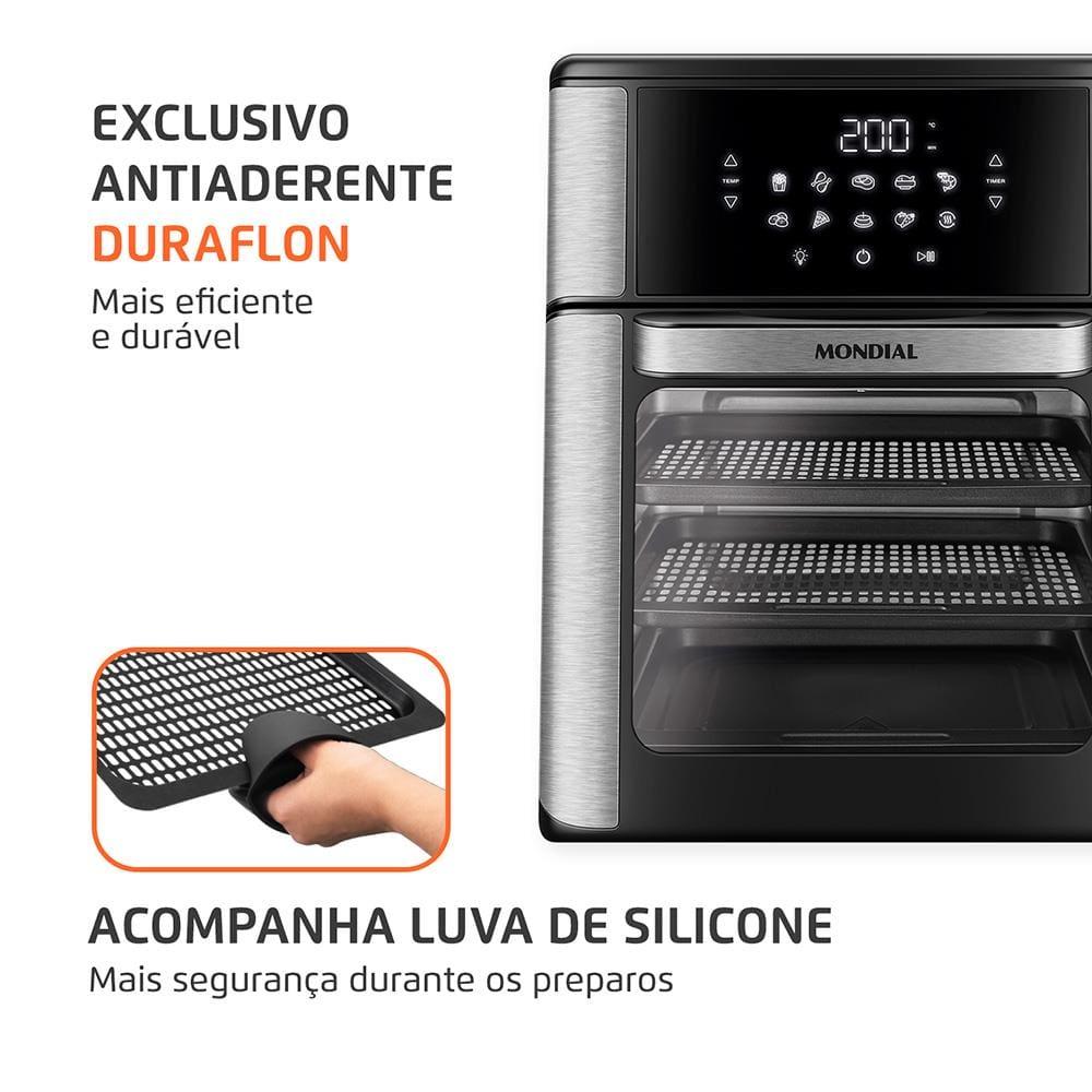 Fritadeira Elétrica Sem Óleo Air Fryer Oven 2 em 1 Mondial AFON-12L-BI 12L Digital – Preta/Inox - 4