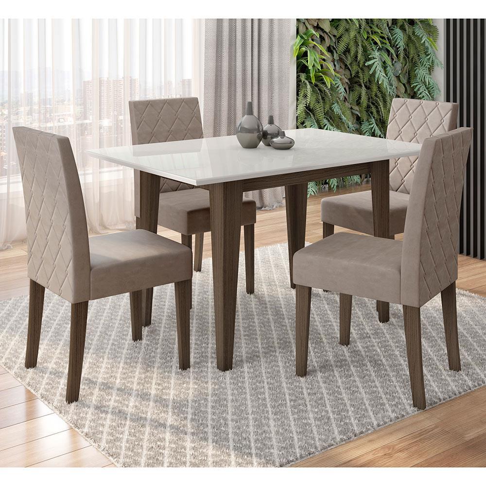 Mesa de Jantar Retangular Poliman Kate com Tampo de Vidro e 4 Cadeiras Revestidas em Suede - 1