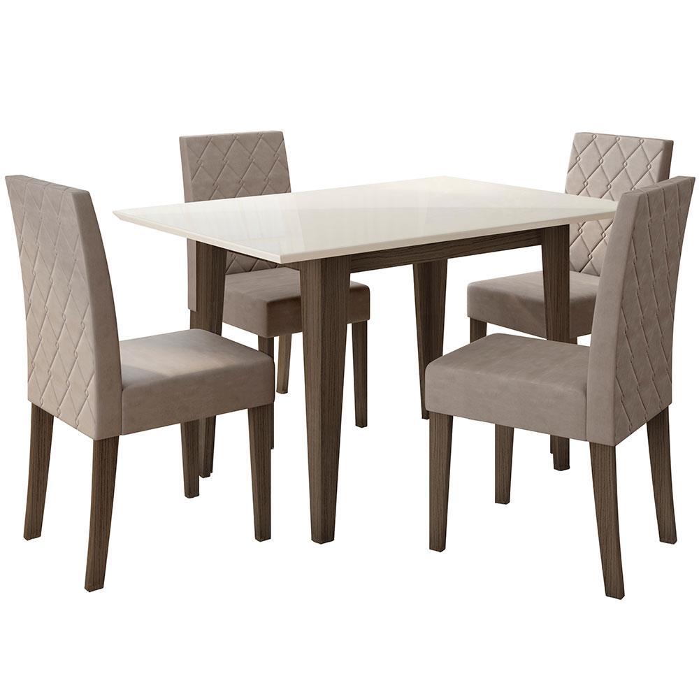 Mesa de Jantar Retangular Poliman Kate com Tampo de Vidro e 4 Cadeiras Revestidas em Suede - 2