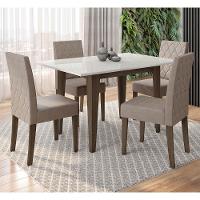 Mesa de Jantar Retangular Poliman Kate com Tampo de Vidro e 4 Cadeiras Revestidas em Suede - 1