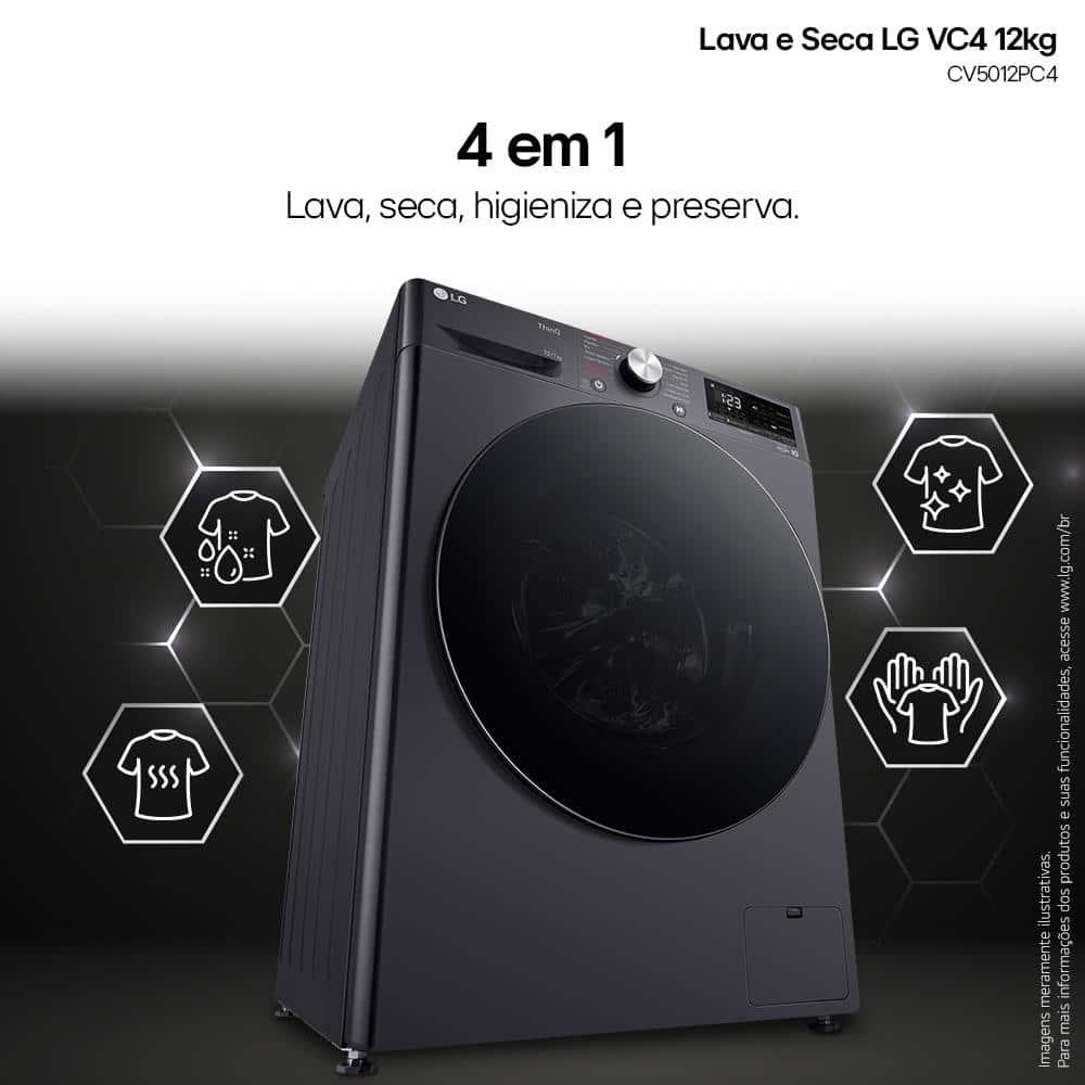 Lava e Seca LG 12Kg/7Kg Smart VC4 com Inteligência Artificial AI DD™ CV5012PC4 - Inox - 7