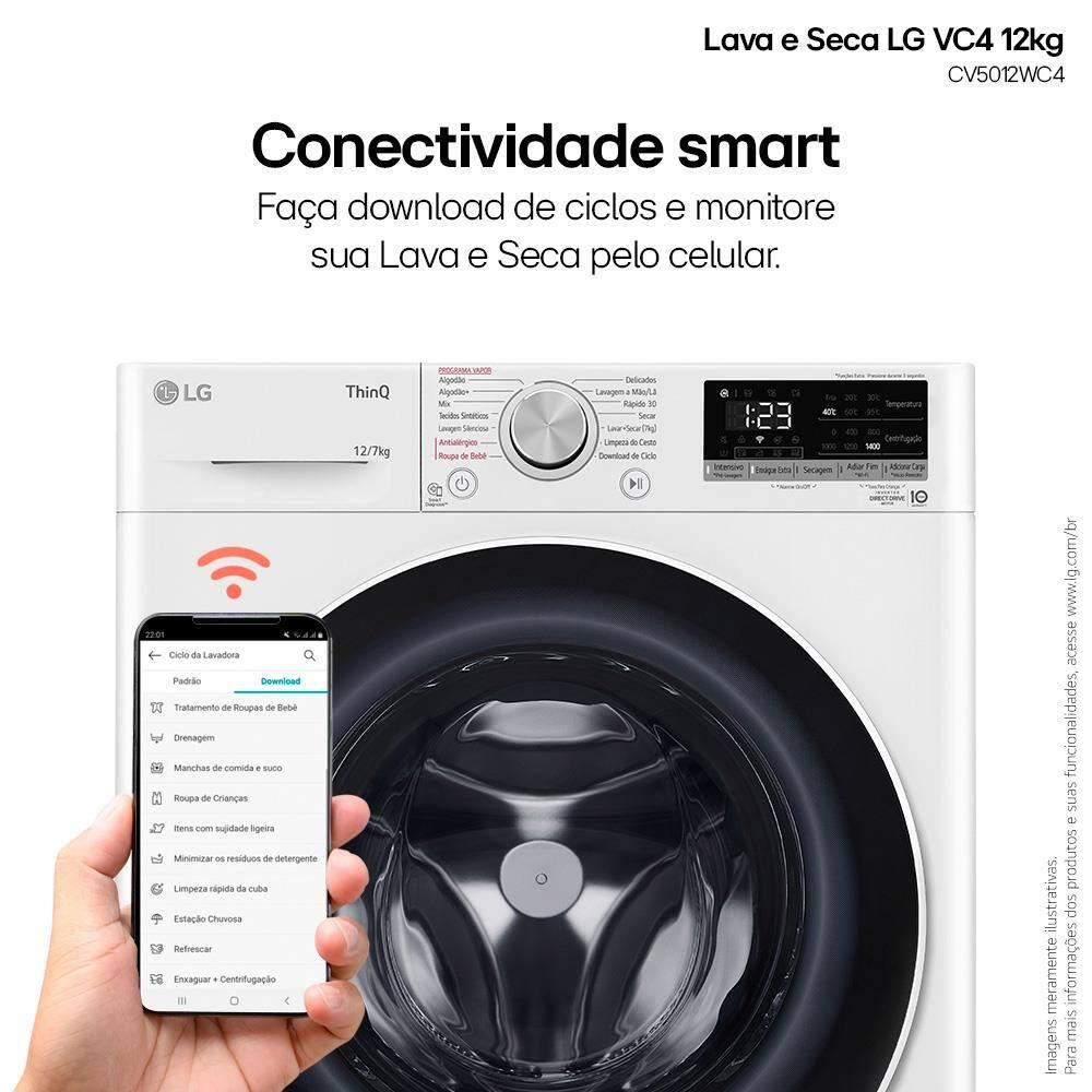 Lava e Seca LG 12Kg/7Kg Smart VC4 com Inteligência Artificial AI DD™ CV5012WC4 - Branca - 8