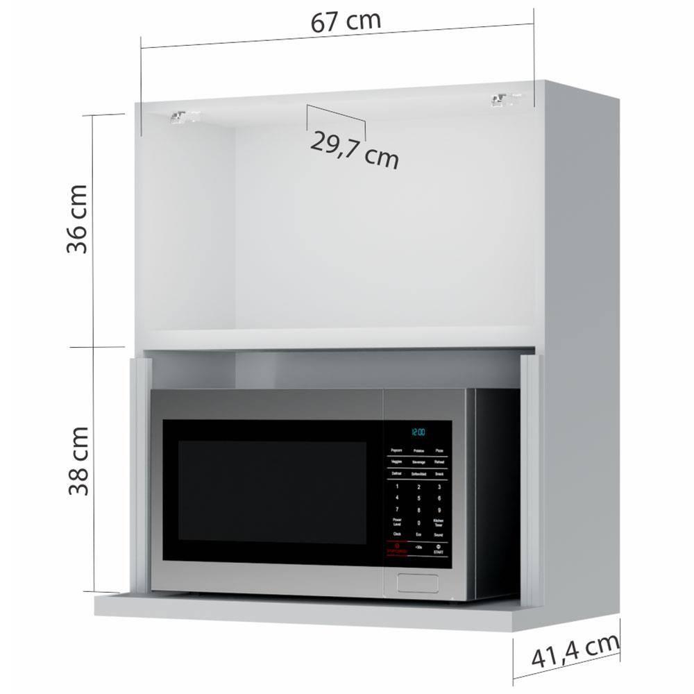 Armário Aéreo Nesher Rainha em MDF 15mm com Nicho para Micro-ondas, 1 Porta e 1 Prateleira - 70cm de largura - 3