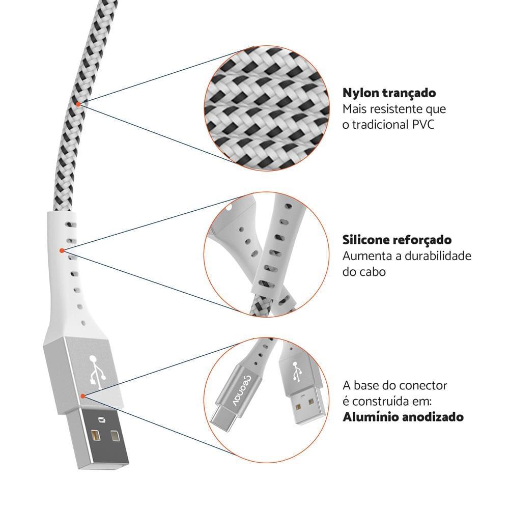 Cabo USB-C ESC05WT em Nylon Trançado Geonav – 1,2 metro - 8