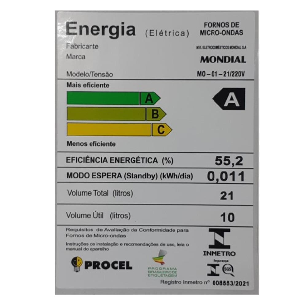Micro-ondas Mondial MO-01-21-W com Função Tira Odor e Manter Aquecido Branco - 21L - 7