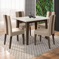 Mesa de Jantar Retangular Poliman Belle com Tampo de Vidro e 4 Cadeiras Revestidas em Suede - 1