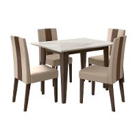 Mesa de Jantar Retangular Poliman Belle com Tampo de Vidro e 4 Cadeiras Revestidas em Suede - 2