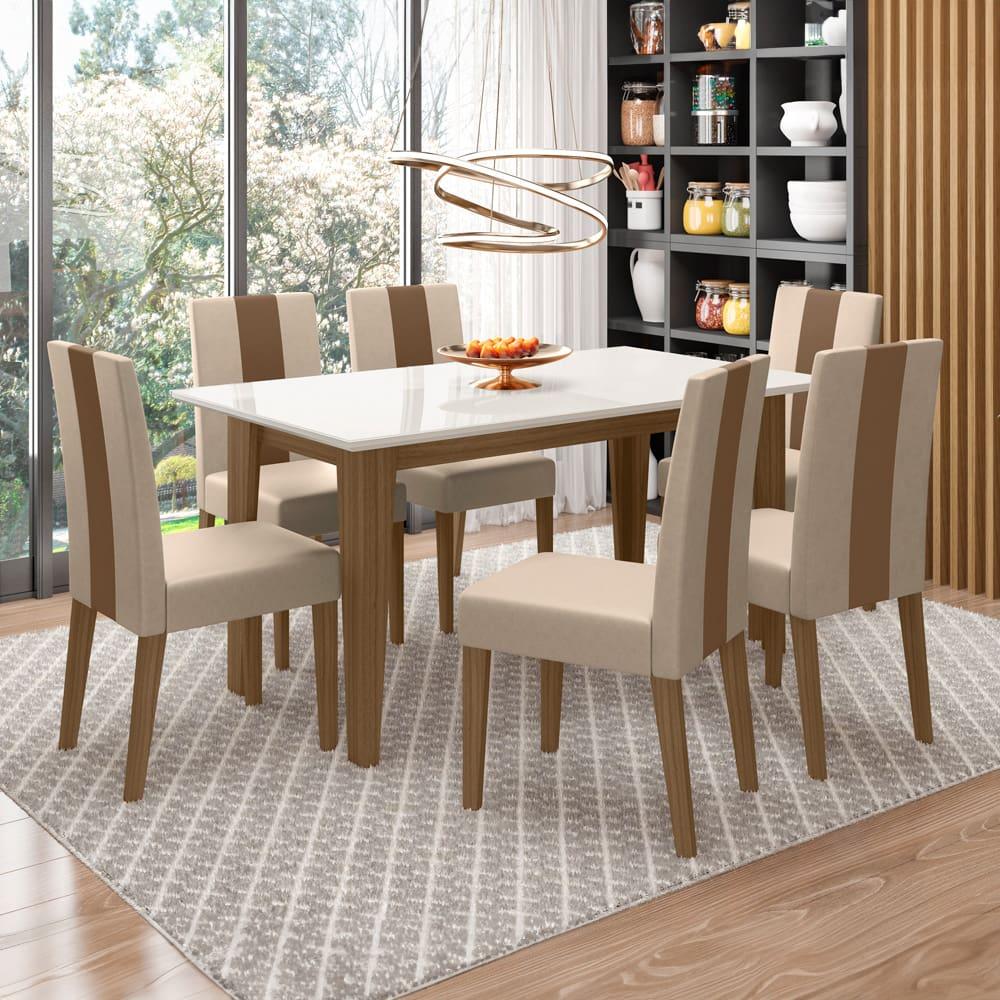 Mesa de Jantar Retangular Poliman Goya com Tampo de Vidro e 6 Cadeiras Revestidas em Suede - 1