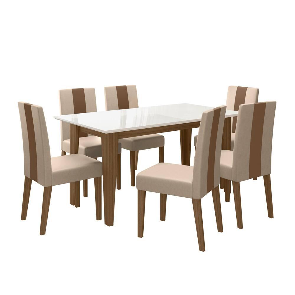 Mesa de Jantar Retangular Poliman Goya com Tampo de Vidro e 6 Cadeiras Revestidas em Suede - 2