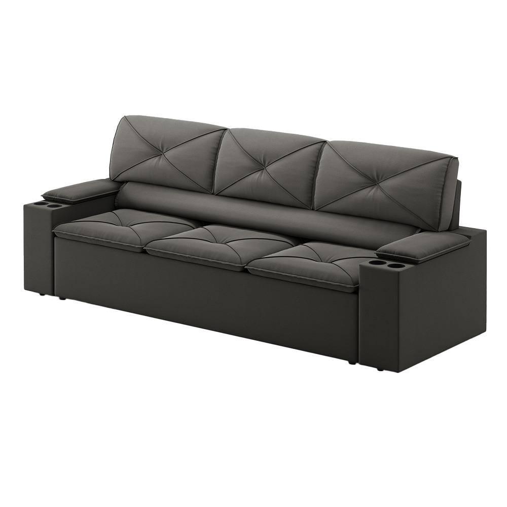 Sofá 3 lugares DDS Next Pop com Assento Retrátil e Encosto Reclinável em Velosuede com porta-copos - 205cm de largura - 3