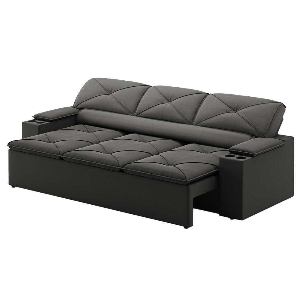 Sofá 3 lugares DDS Next Pop com Assento Retrátil e Encosto Reclinável em Velosuede com porta-copos - 205cm de largura - 4