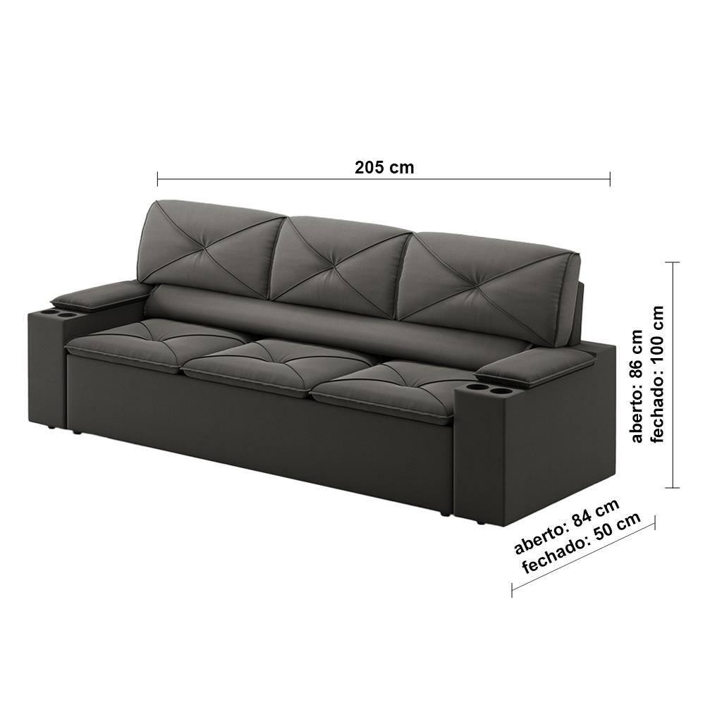 Sofá 3 lugares DDS Next Pop com Assento Retrátil e Encosto Reclinável em Velosuede com porta-copos - 205cm de largura - 5