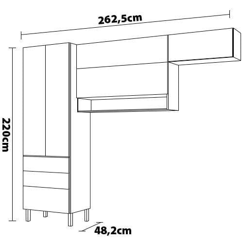 Cozinha Compacta Bartira Topázio UP com 5 Portas, 3 Gavetas e 4 Prateleiras - 262,5cm de largura - 3