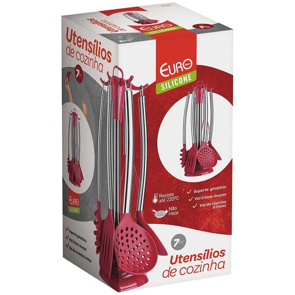 Conjunto de Utensílios de Cozinha Euro em Silicone com 7 Peças - Vermelho - 4
