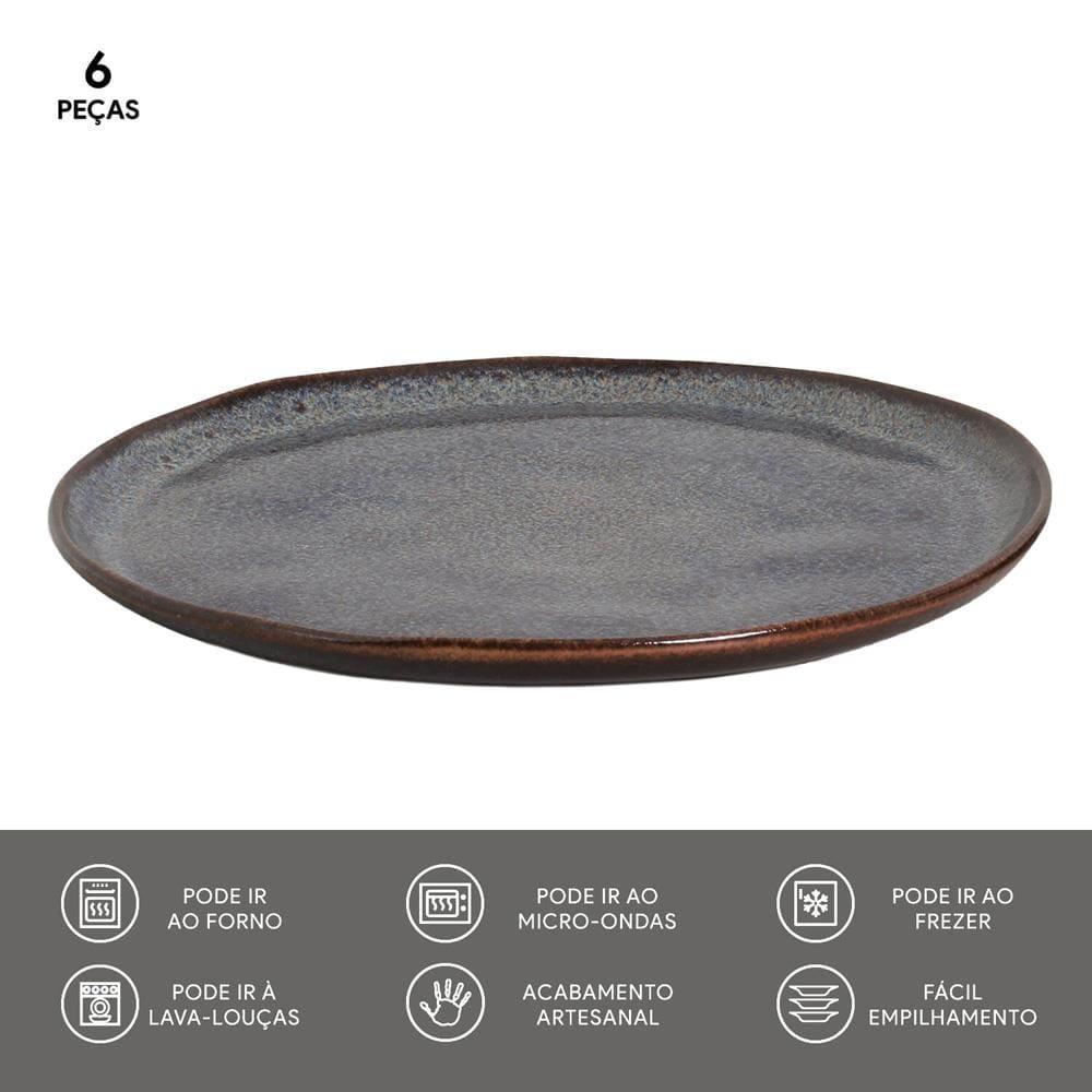 Conjunto de Pratos Rasos Porto Brasil Bio Titanium com 6 Peças - Azul - 5