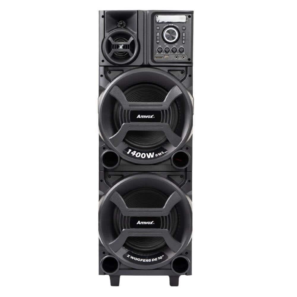 Torre de Som Amvox Titan Black ACA 1402 com Luz e Display em LED, 2 Woofers de 10", Bluetooth, Entradas USB, Card e Microfones 1400W - Bivolt - 1