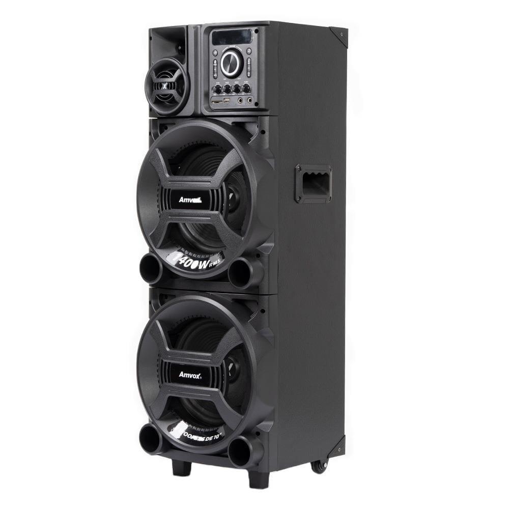 Torre de Som Amvox Titan Black ACA 1402 com Luz e Display em LED, 2 Woofers de 10", Bluetooth, Entradas USB, Card e Microfones 1400W - Bivolt - 2