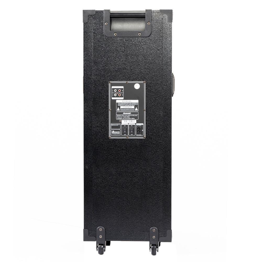 Torre de Som Amvox Duplo 8 Black ACA1101 com Luz de LED, 2 Woofers de 8", Bluetooth, Entradas UBS SD e Microfones - 1100W - 6