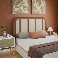 Cabeceira para Cama Box Casal Dobuê Leon com Revestimento em Veludo e Corino - 1