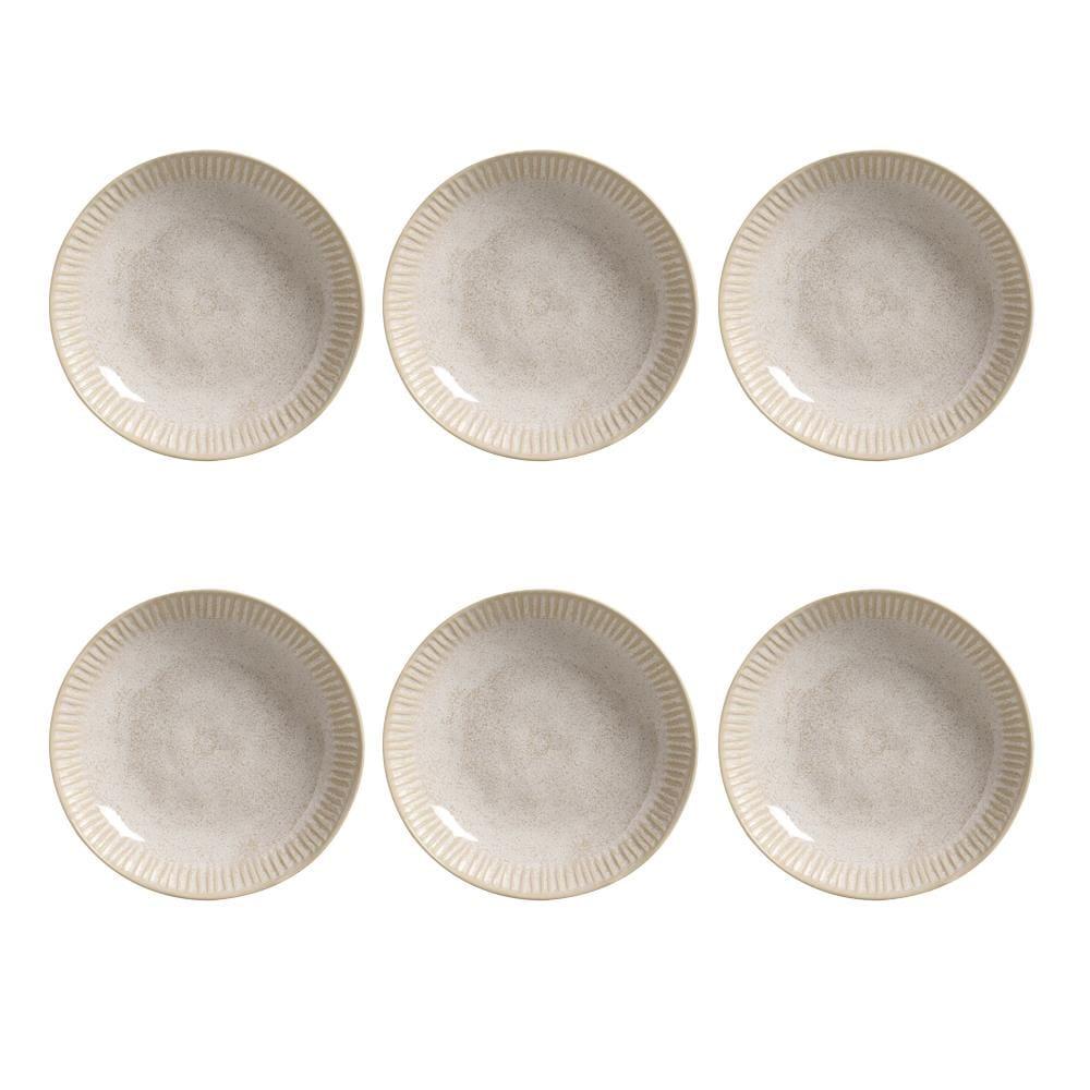 Conjunto de Pratos Fundos Porto Brasil Linhas Latte com 6 Peças - Bege - 1