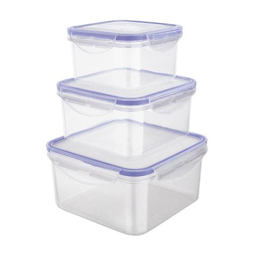 Conjunto de Potes Herméticos Quadrados Euro Home PLA3666-AZ em Plástico – 3 Peças